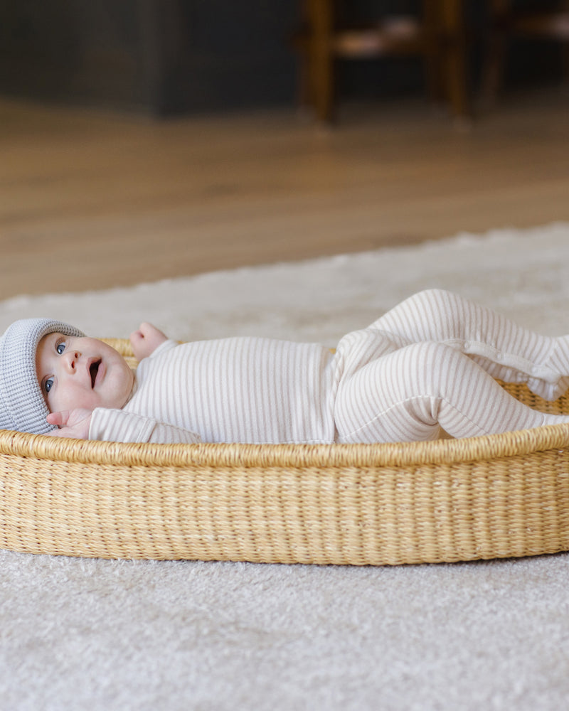 Baby Footie - Oat Micro Stripe by Quincy Mae