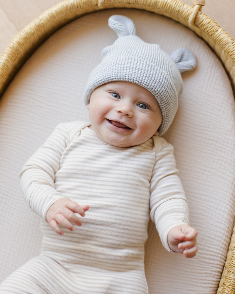 Baby Footie - Oat Micro Stripe by Quincy Mae