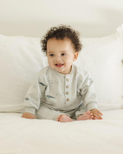 Relaxed Fleece Jumpsuit - Narwhals by Quincy Mae