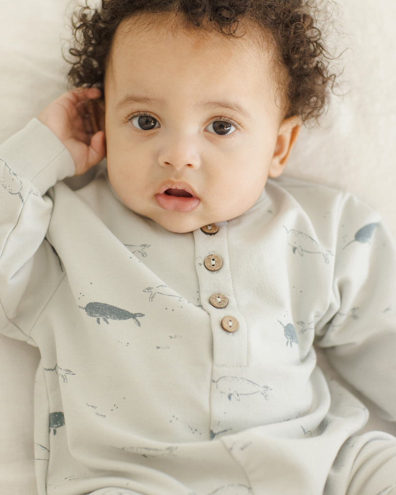 Relaxed Fleece Jumpsuit - Narwhals by Quincy Mae