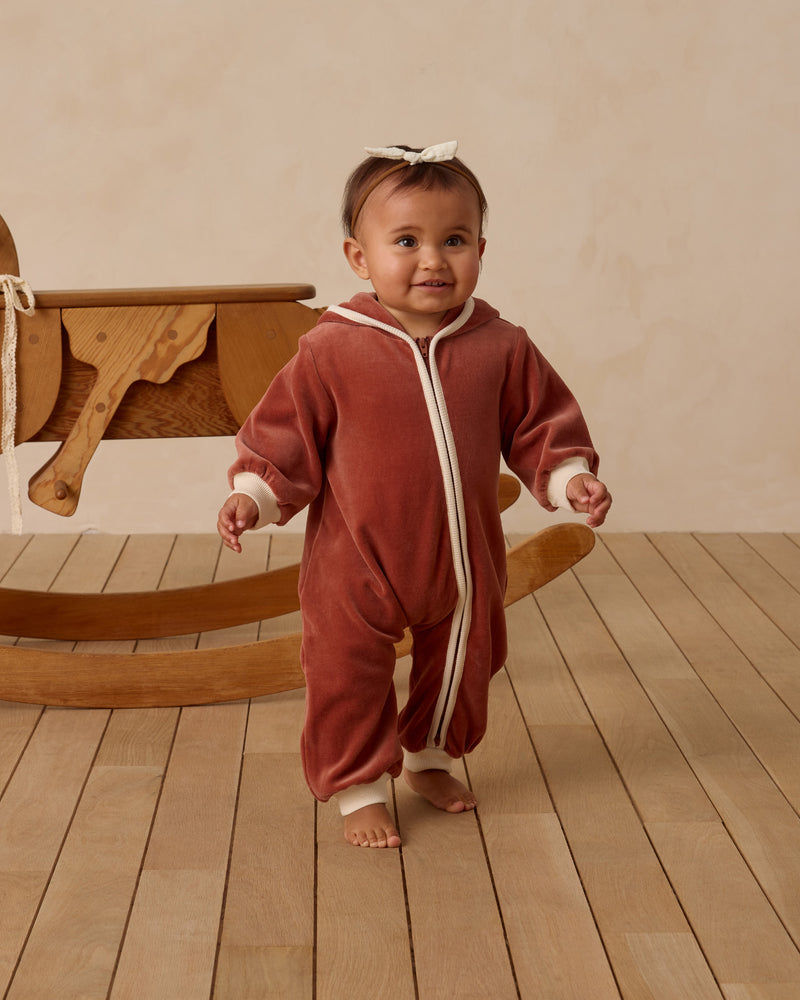 Velour Zip Jumpsuit - Cranberry by Quincy Mae