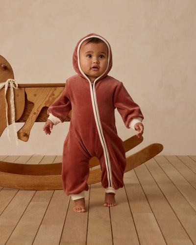 Velour Zip Jumpsuit - Cranberry by Quincy Mae