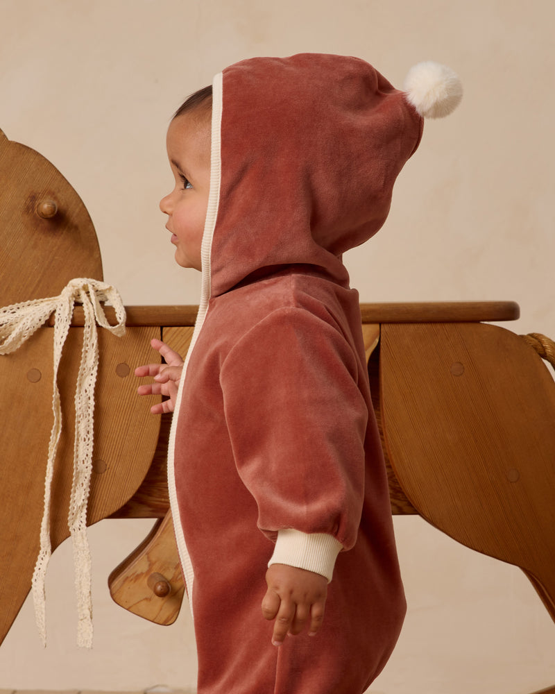 Velour Zip Jumpsuit - Cranberry by Quincy Mae