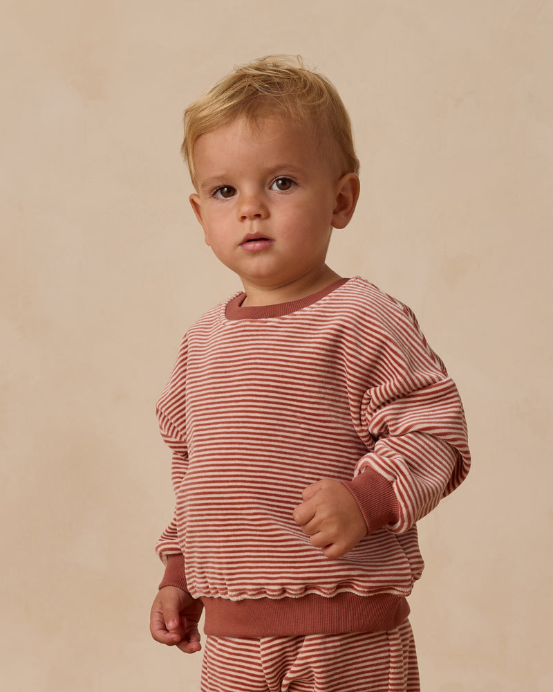 Velour Relaxed Sweatshirt - Candy Stripe by Quincy Mae