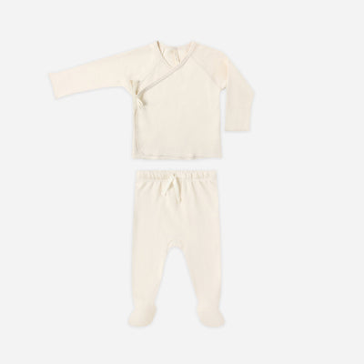 Wrap Top + Footed Pant Set - Natural by Quincy Mae