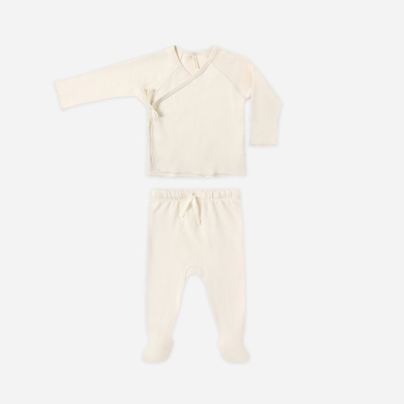 Wrap Top + Footed Pant Set - Natural by Quincy Mae