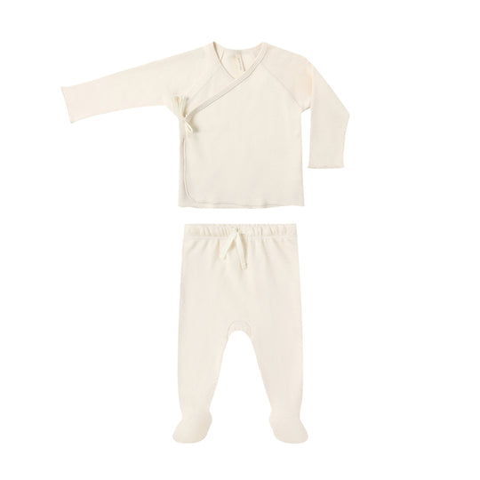 Wrap Top + Footed Pant Set - Natural by Quincy Mae