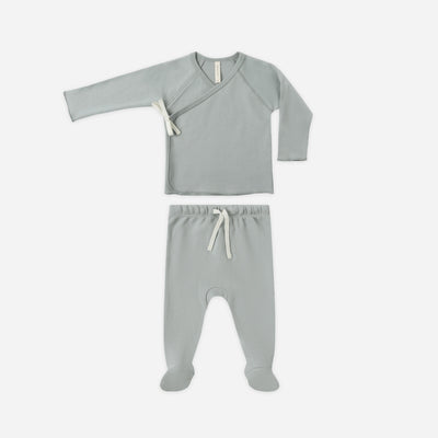 Wrap Top + Footed Pant Set - Steel Blue by Quincy Mae