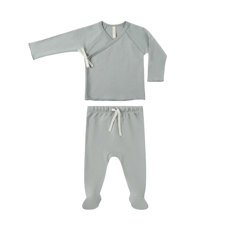 Wrap Top + Footed Pant Set - Steel Blue by Quincy Mae