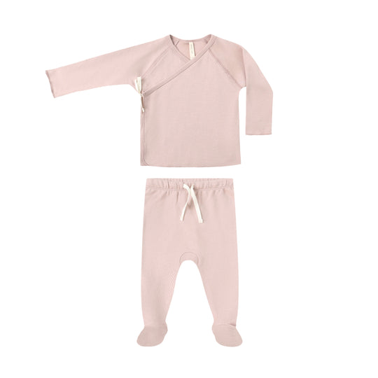 Wrap Top + Footed Pant Set - Rose by Quincy Mae