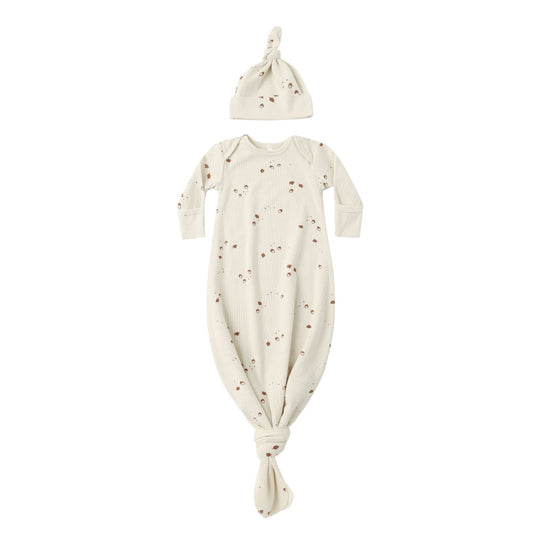 Knotted Baby Gown + Hat Set - Acorns by Quincy Mae - FINAL SALE