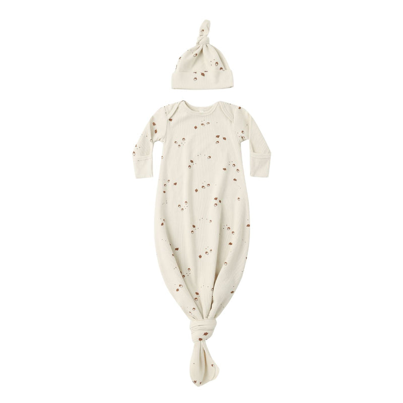 Knotted Baby Gown + Hat Set - Acorns by Quincy Mae - FINAL SALE