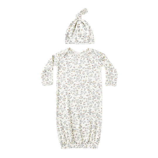 Bamboo Baby Gown + Hat Set - Woodland by Quincy Mae