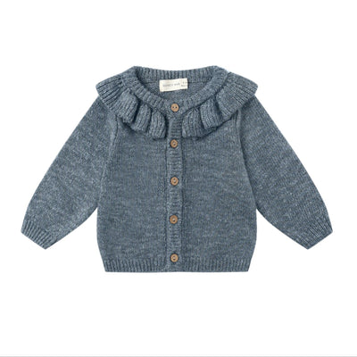 Ruffle Collar Cardigan - Ocean by Quincy Mae