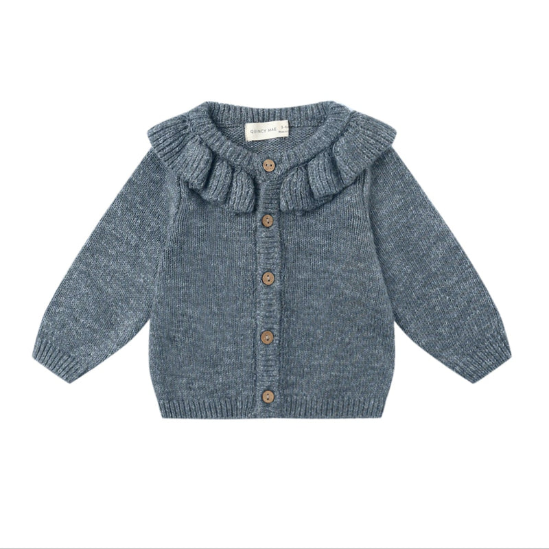 Ruffle Collar Cardigan - Ocean by Quincy Mae