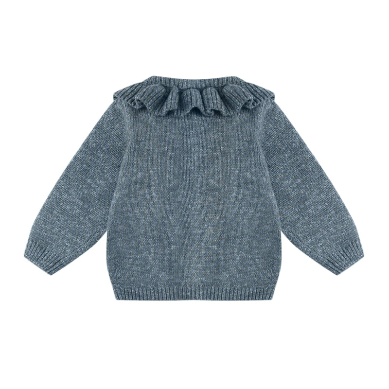 Ruffle Collar Cardigan - Ocean by Quincy Mae