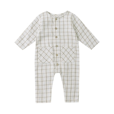 Pocketed Woven Jumpsuit - Blue Plaid by Quincy Mae