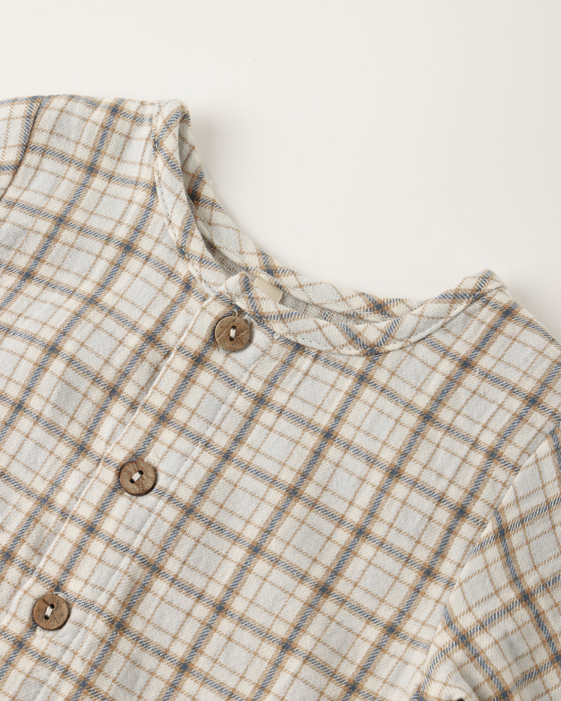 Pocketed Woven Jumpsuit - Blue Plaid by Quincy Mae