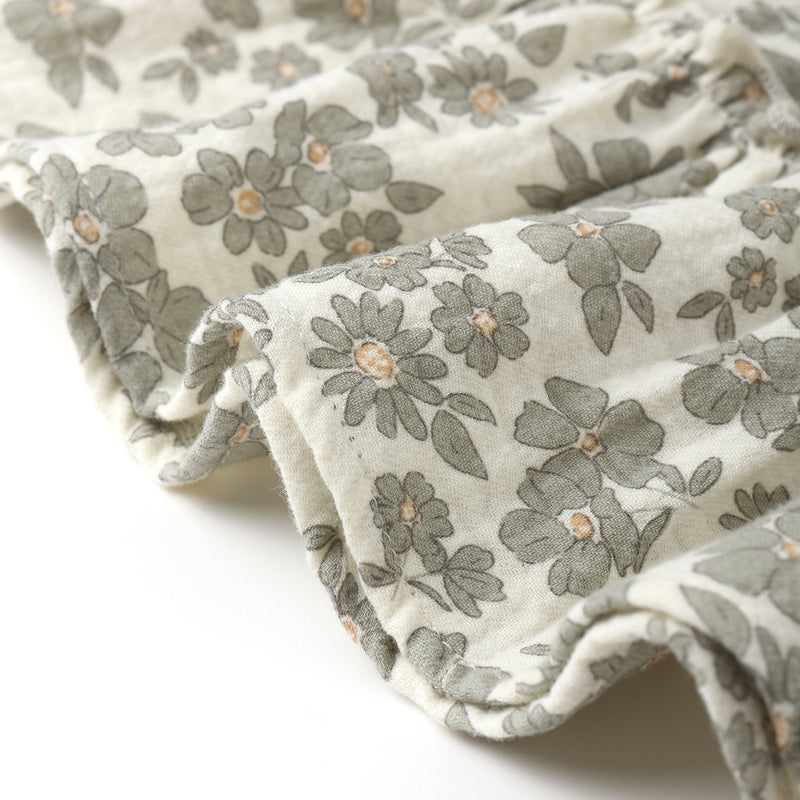 Ruffle Collar Button Dress - Green Floral by Quincy Mae