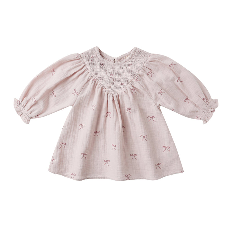 V Smocked Dress - Bows by Quincy Mae