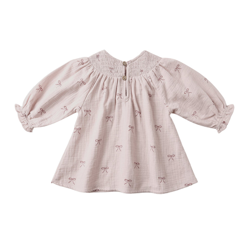 V Smocked Dress - Bows by Quincy Mae