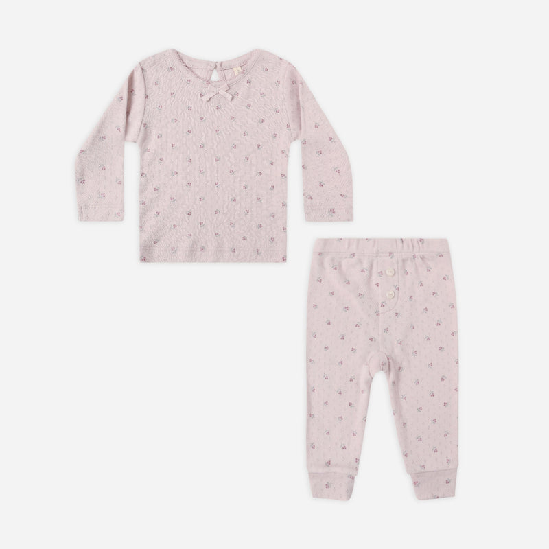 Pointelle Long Sleeve Tee + Legging - Lilac Ditsy by Quincy Mae