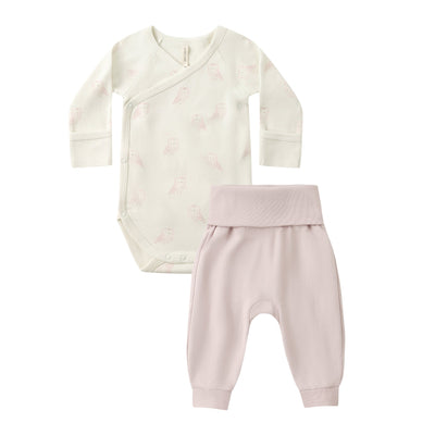 Side Snap Bodysuit + Pant Set - Snow Owls by Quincy Mae