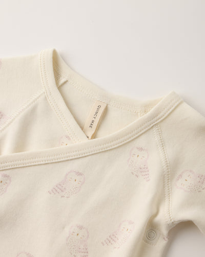 Side Snap Bodysuit + Pant Set - Snow Owls by Quincy Mae