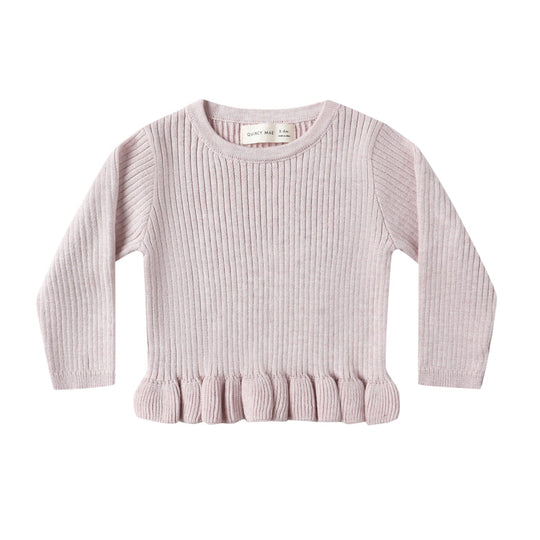 Rib Knit Peplum Top - Lilac by Quincy Mae