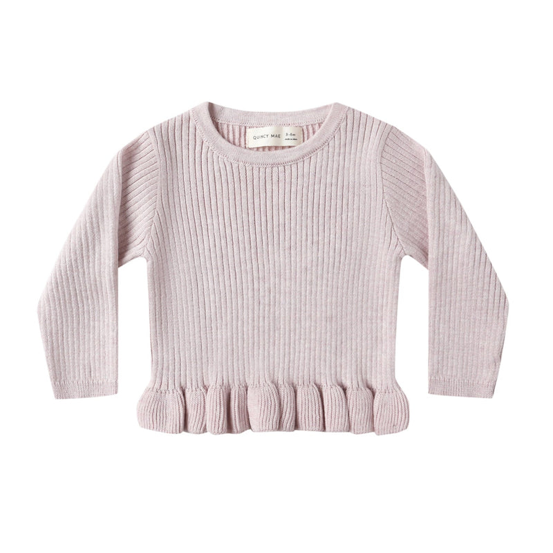 Rib Knit Peplum Top - Lilac by Quincy Mae