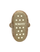 Beige slipper with star patterns and 'ROBEEZ' branding on a white background