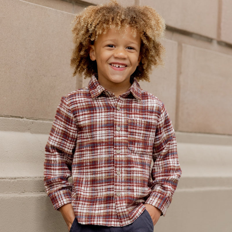 Collared Long Sleeve Shirt - Burgundy Plaid by Rylee + Cru