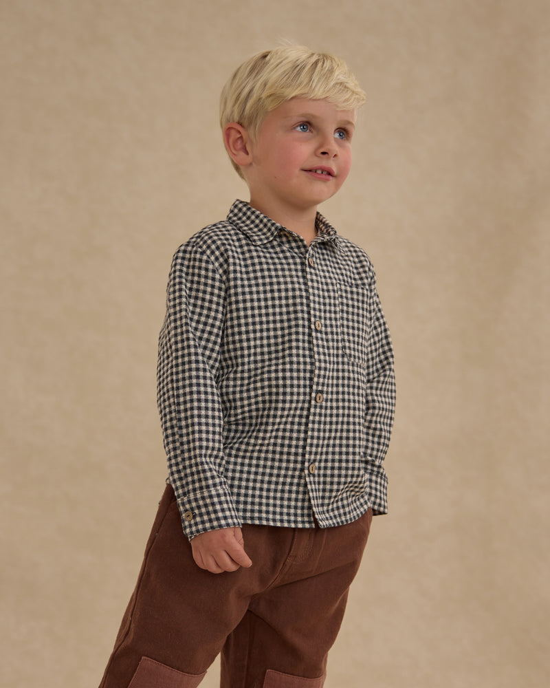Collared Long Sleeve Shirt - Black Gingham by Rylee + Cru