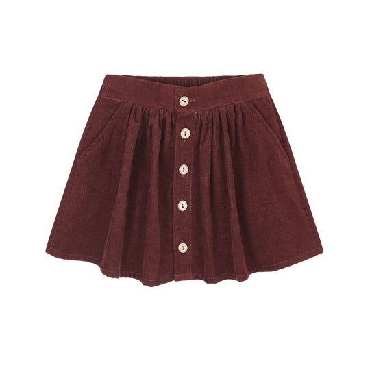 Button Front Mini Skirt - Burgundy by Rylee + Cru