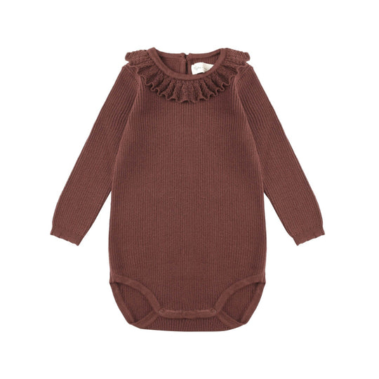 Ruffle Collar Bodysuit - Burgundy by Rylee + Cru - FINAL SALE