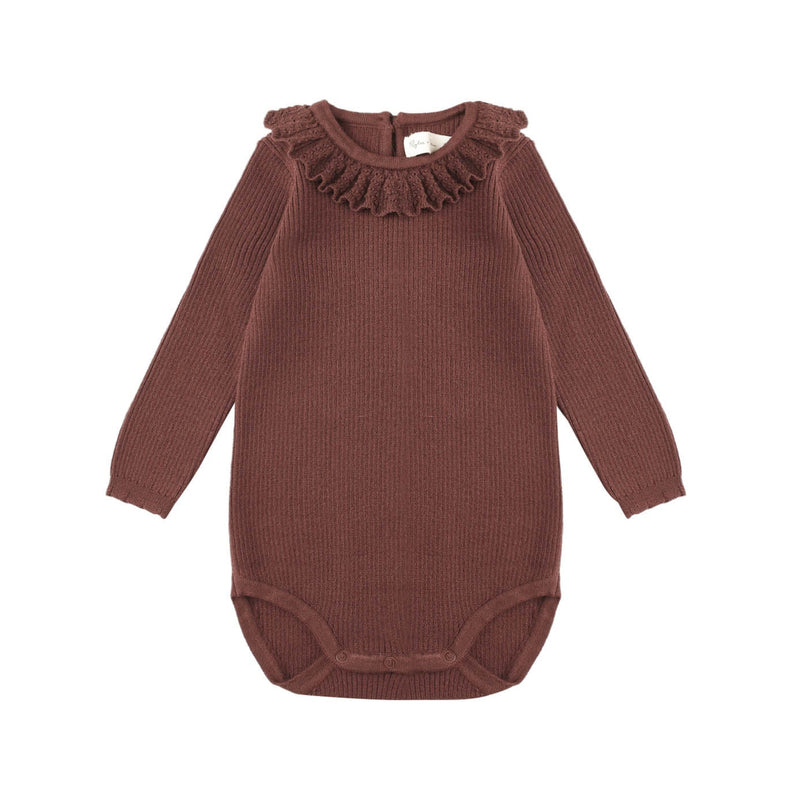 Ruffle Collar Bodysuit - Burgundy by Rylee + Cru - FINAL SALE