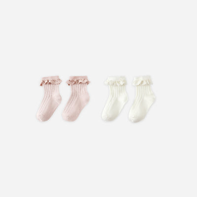 Lace Trim Socks, 2-pack - Blush, Ivory by Rylee + Cru