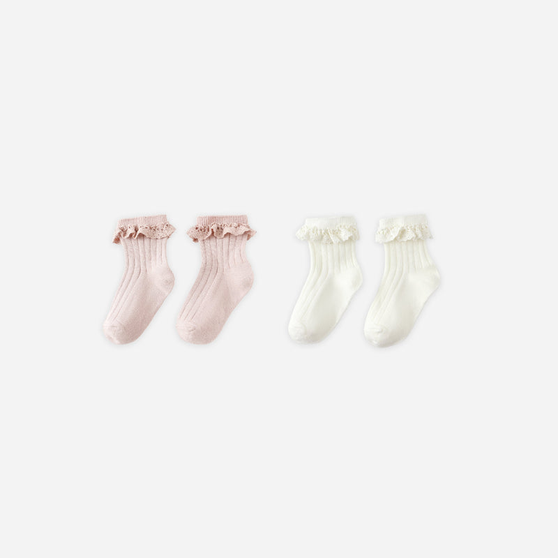 Lace Trim Socks, 2-pack - Blush, Ivory by Rylee + Cru