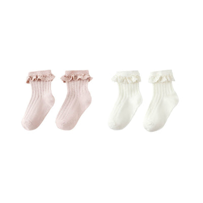 Lace Trim Socks, 2-pack - Blush, Ivory by Rylee + Cru
