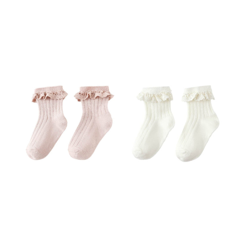 Lace Trim Socks, 2-pack - Blush, Ivory by Rylee + Cru
