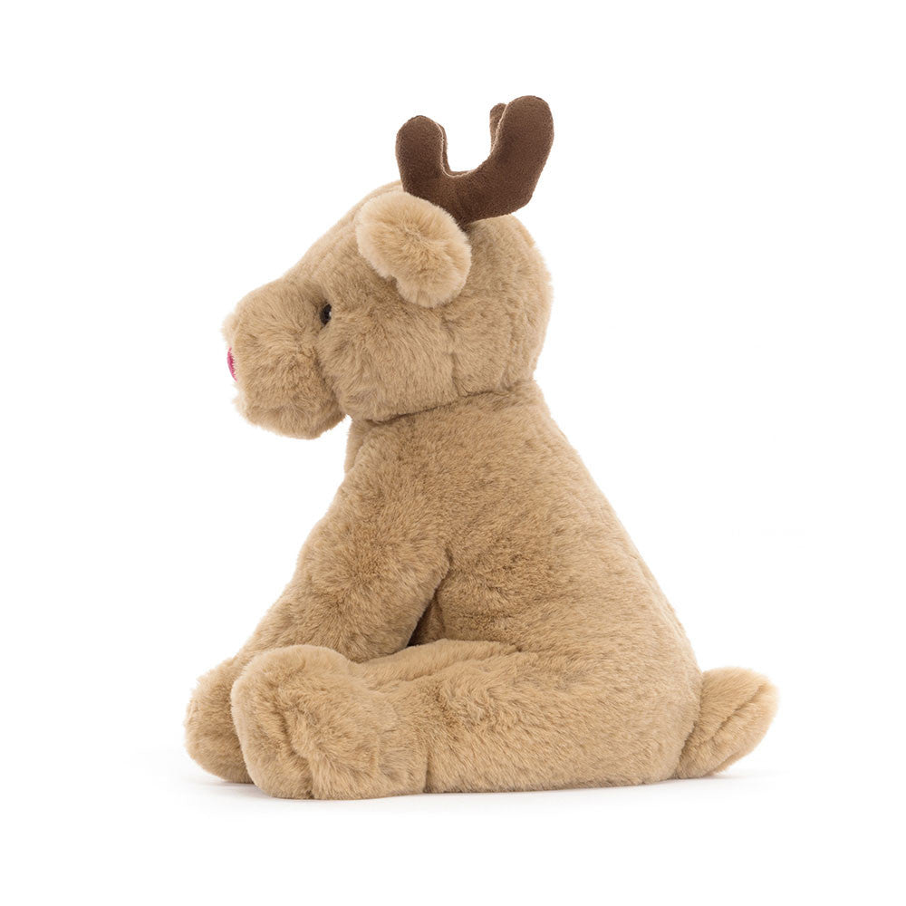 Plush toy reindeer on a white background