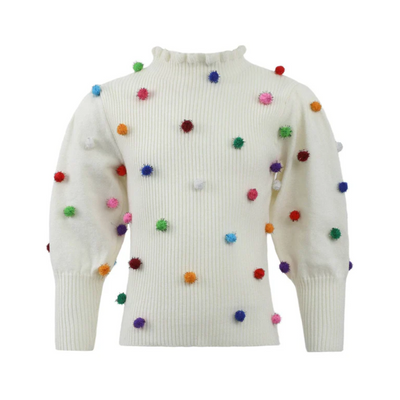 Rainbow Pom Pom Puff Sweater by Lola + The Boys