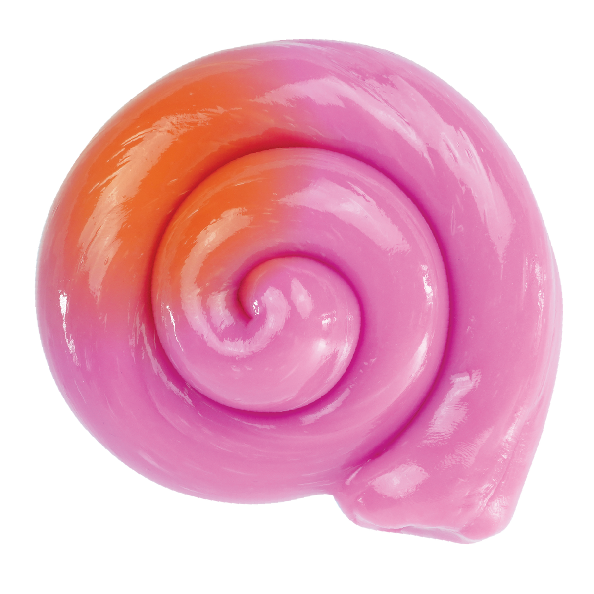 Pink and orange swirled object on a white background