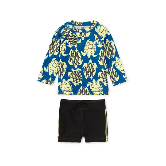 Rash Guard Baby Swim Shorts Set - Tiled Turtles by Tea Collection - FINAL SALE