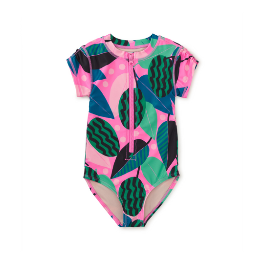 Rash Guard One-Piece Swimsuit - Bossa Nova Foliage by Tea Collection - FINAL SALE