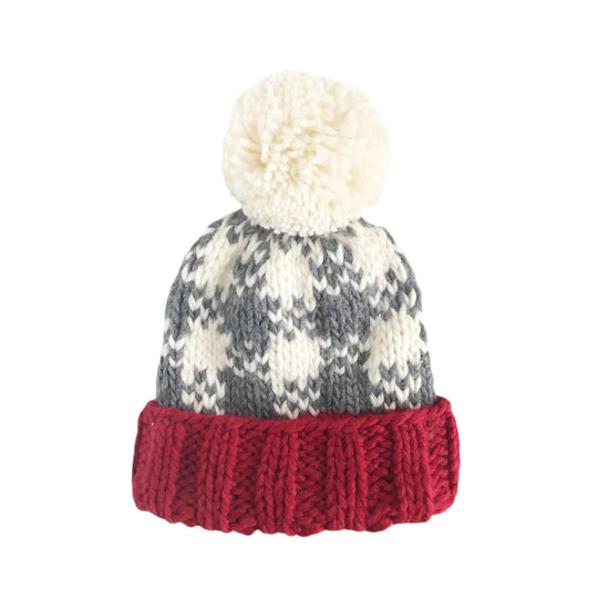Buffalo Check Hand Knit Hat - Red by The Blueberry Hill