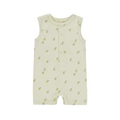 Ribbed Henley Romper - Apples by Quincy Mae
