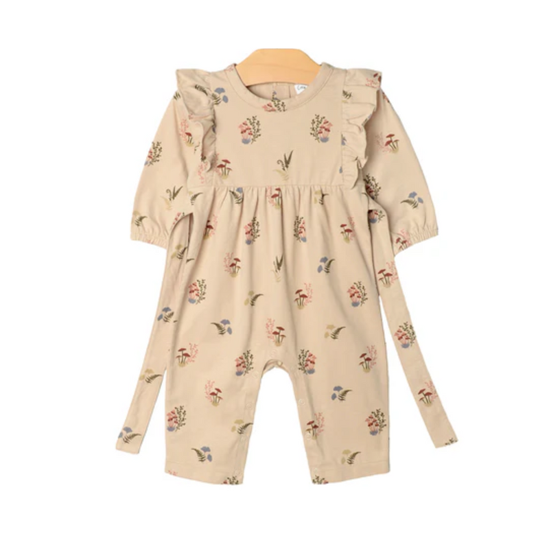 Flutter Long Romper - Combed Jersey Mushrooms by City Mouse