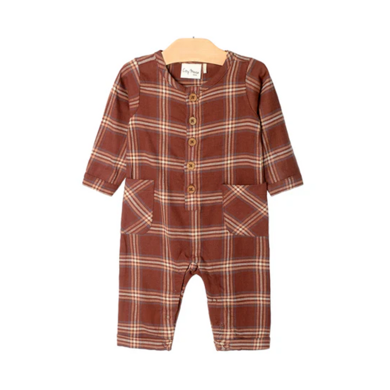 Cargo Long Leg Romper - Flannel Rust by City Mouse