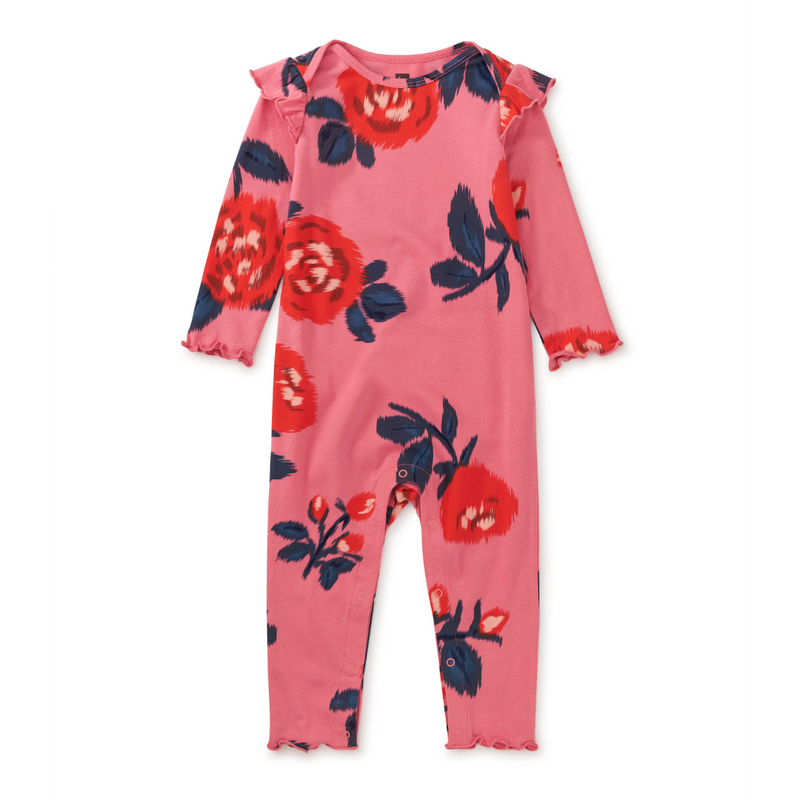 Ruffle Shoulder Baby Romper - Turkish Rose by Tea Collection